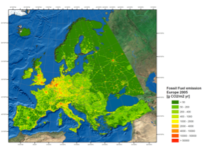 map of fossil fuel emissions in Europe